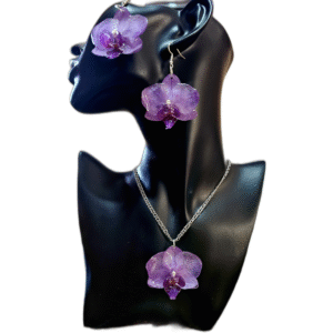 Colección Orquídea Ixya: Set de Dije y Aretes Artesanales (Incluye Cadena de Plata 925)