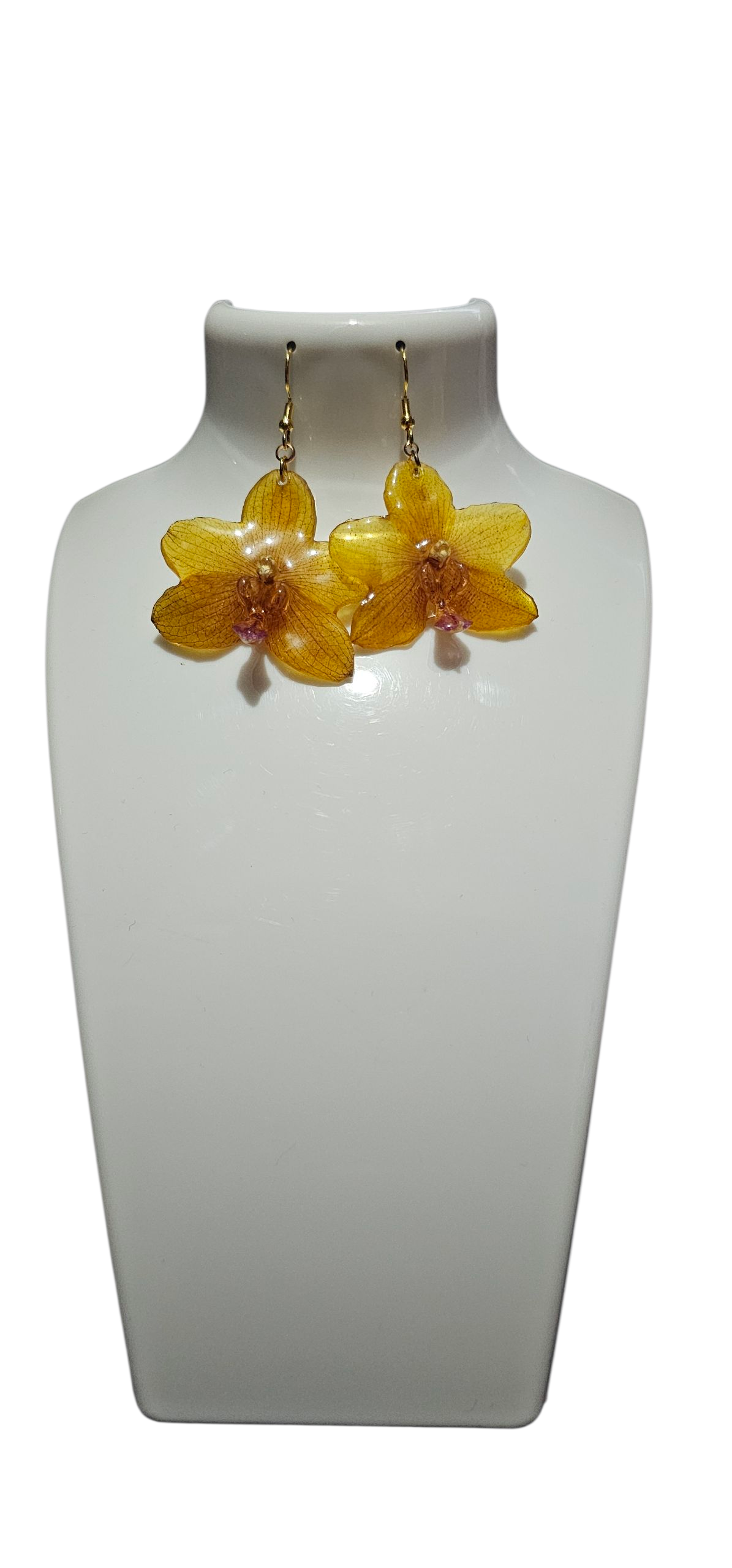 Aretes Colgantes de Orquídea Phanelopsis Naranja