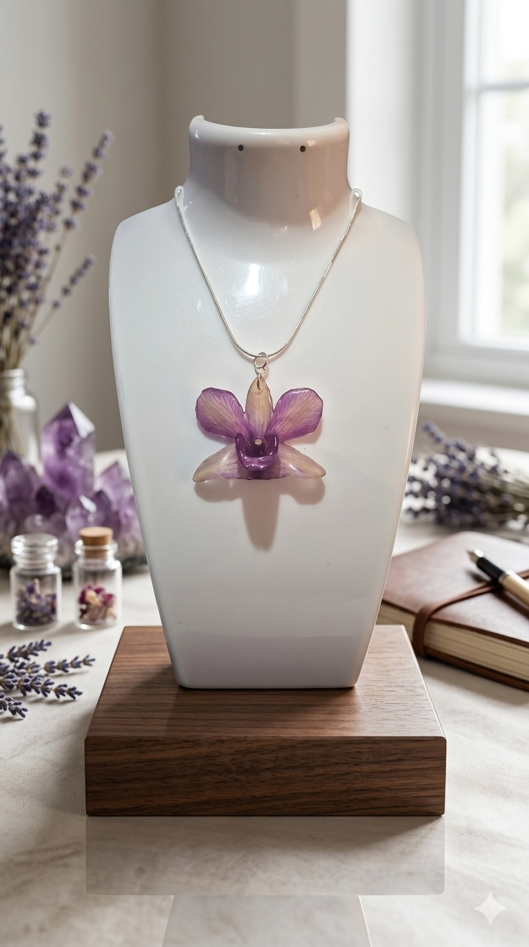 Dije de orquídea dendrobium natural preservada Ixya