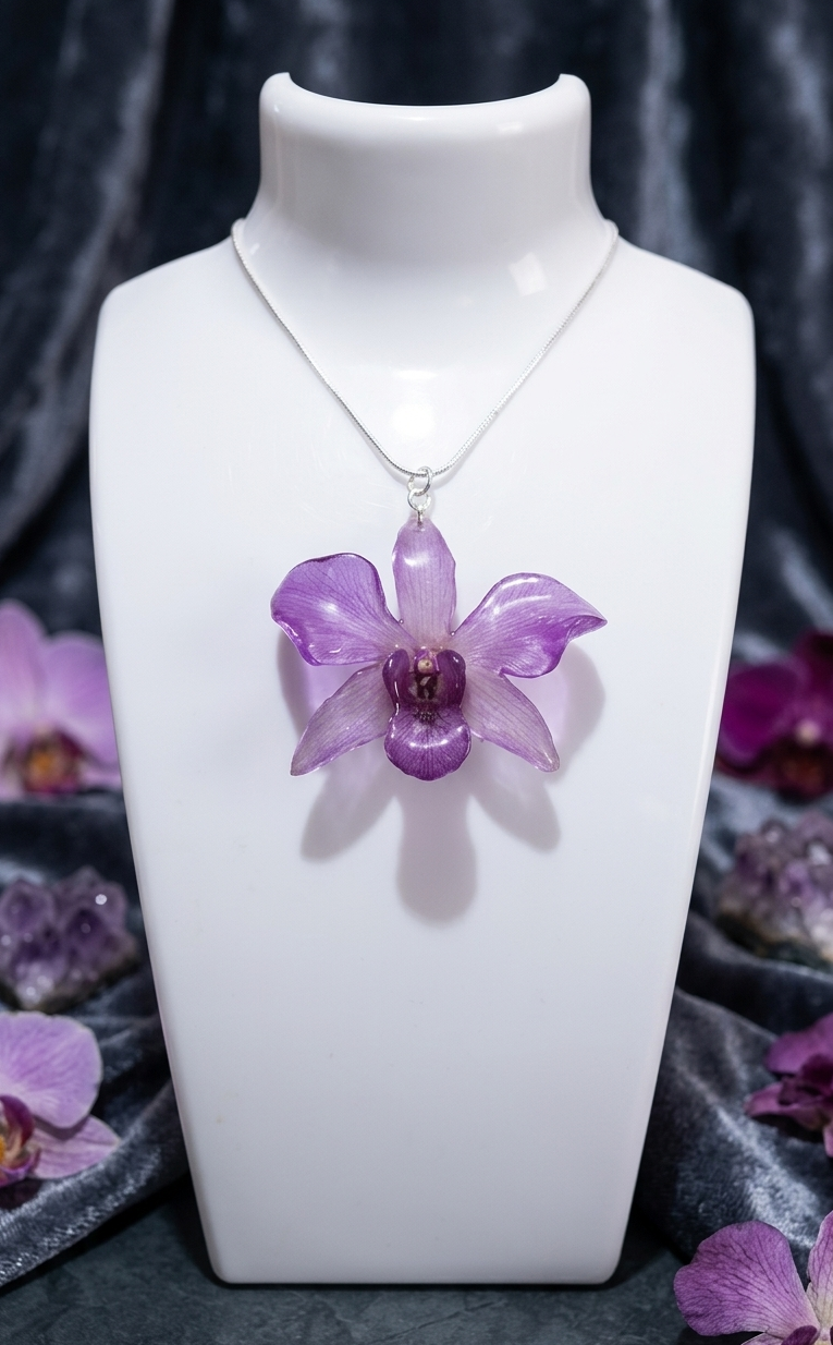 Dije de Orquídea (Incluye Cadena de Plata 925)