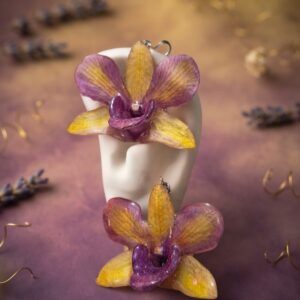 Aretes de Orquídea Natural en Resina y Plata | Ixya