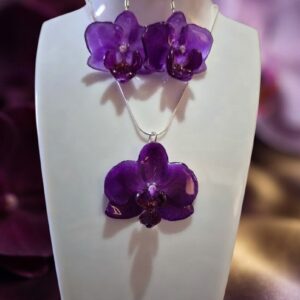Set de Dije y Aretes de Orquídea Natural en Plata | Ixya